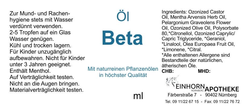 Öl Beta 20.0g (auf VO Rizol Beta genannt) Öl Beta 20.0g (auf VO Rizol Beta genannt)